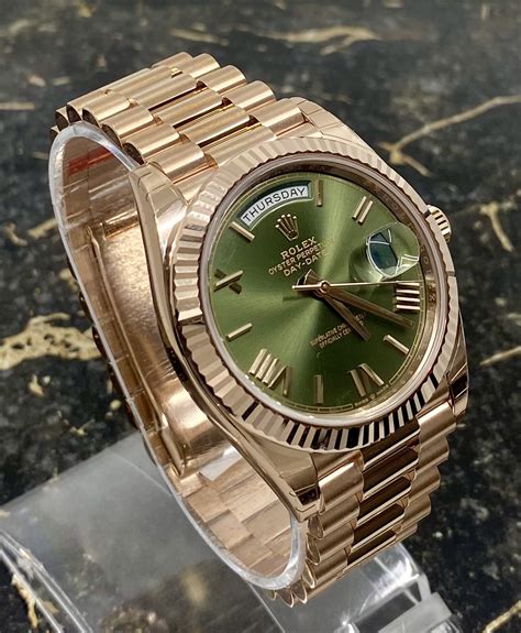 day date rose gold green dial